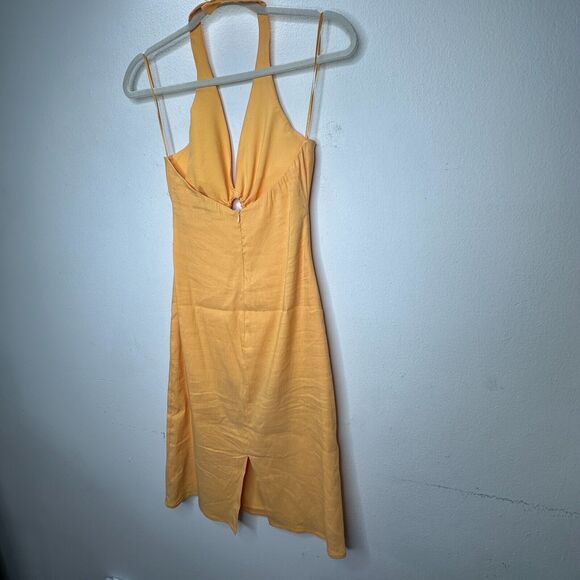 Zara Mustard Yellow Halter V-Neck Sun Dress O-Ring Cutout Front Open Back Small - Picture 8 of 15